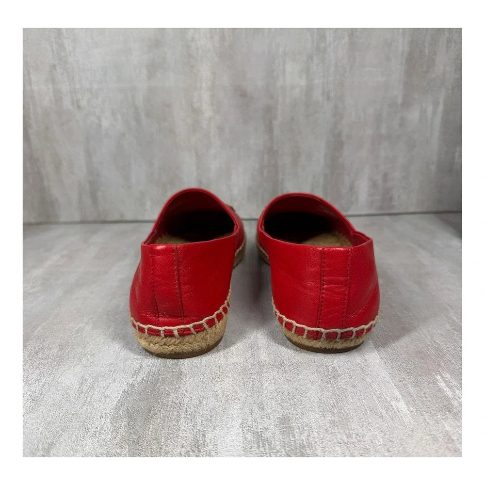 Tory Burch Ines Red Leather Espadrille Flats Double T Logo 52035 Womens 6.5M